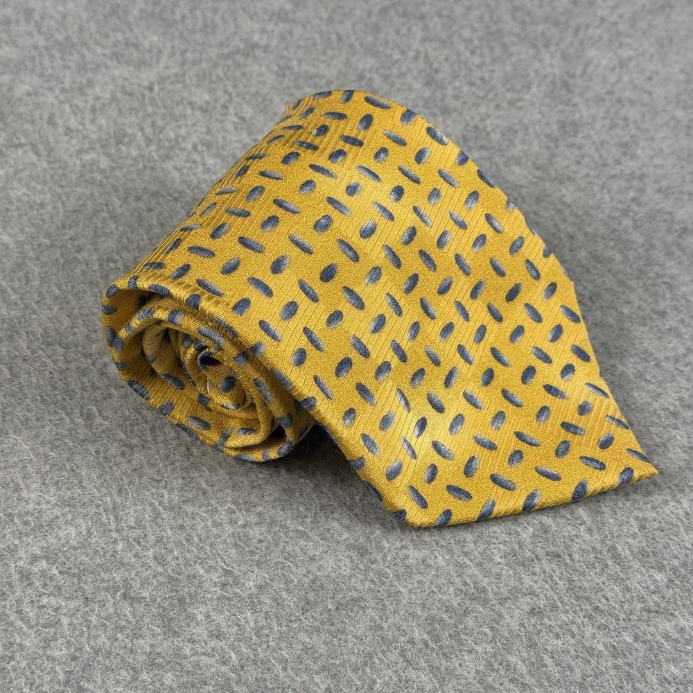 Vintage Florsheim 100% Silk Tie Gold Yellow Blue Geometric Mens Necktie 58x4"